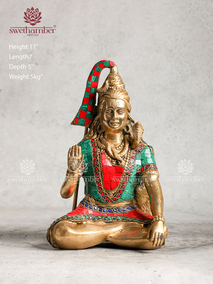 Brass Shiva With Stone Work