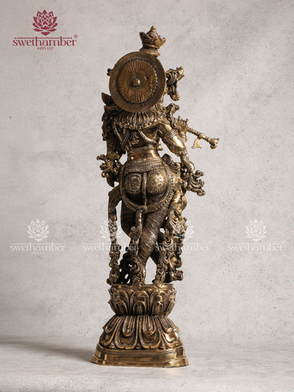 Antique Finish Krishna Statue Brass