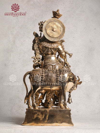 Antique Brass Radha Krishna With Cow