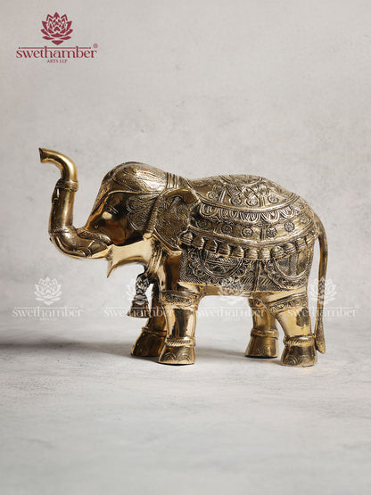 Brass Elephant Statue With Enhanced Carving