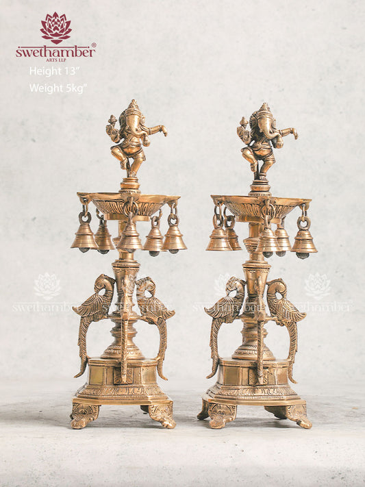 Tabletop Brass Ganesha Oil Deepam Lamp