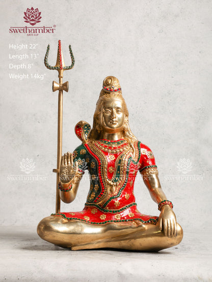 Antique Brass Shiva Idol With Stone Work For Gifting & Home Décor