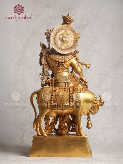 Antique Brass Radha Krishna With Cow
