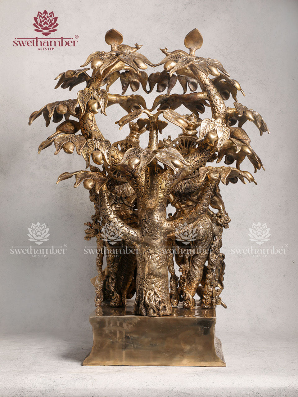 Brass Radha Krishna With Tree Large Statue 36 Inches