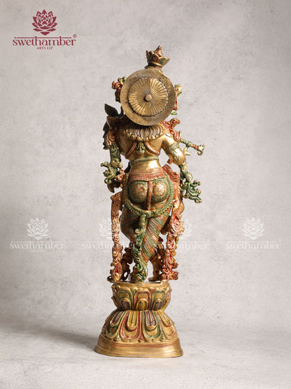 Brass Yellow Polish Krishna Idol