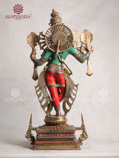 Pure Brass Lord Krishna Statue With Stonework 40"