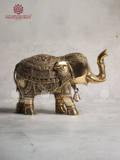 Brass Elephant Statue With Enhanced Carving