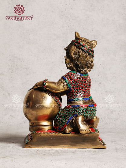 Brass Multicoloured Butter Krishna Statue