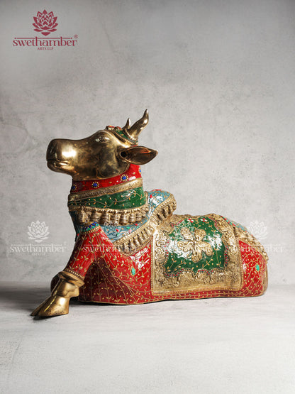 Brass Nandi Idol With Stone Work