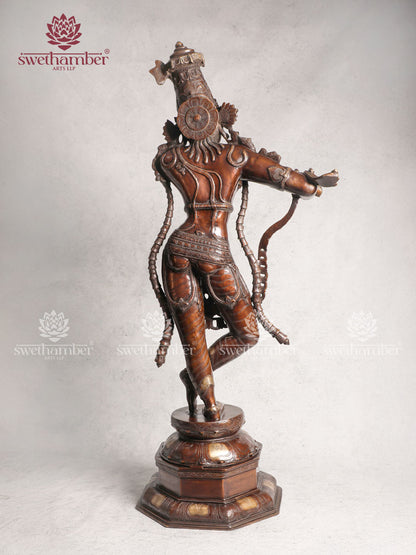 Decorative Antique Brass Krishna Figurine With Colour