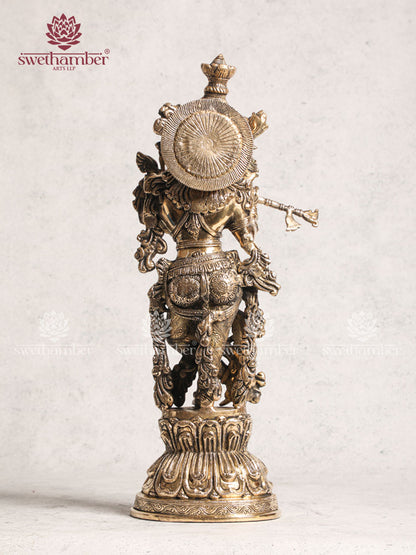 Antique Krishna Brass Statue For Worship