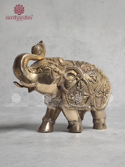 Brass Elephant Statue With Enhanced Carving