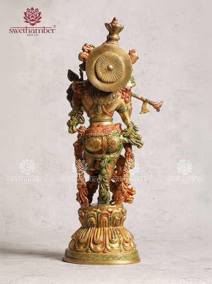 Brass Yellow Polish Krishna Idol