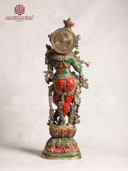 Brass Krishna Idol With Stone Work