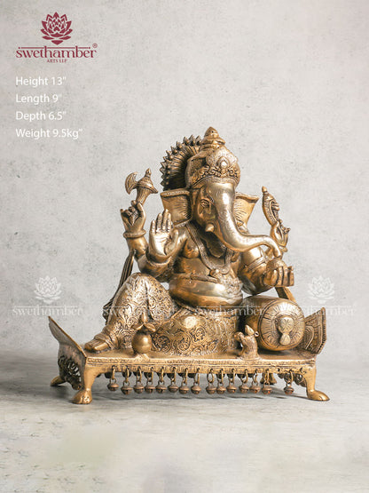 Unique Brass Diwan Ganesha Statue