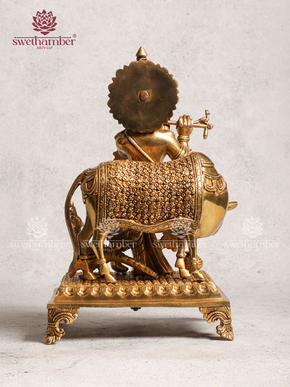 Brass Yellow Finish Cow Krishna