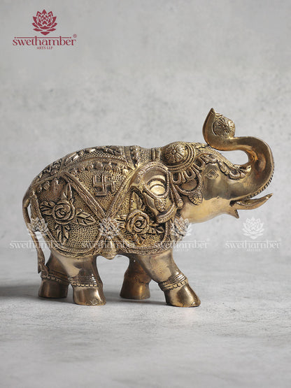 Brass Elephant Statue With Enhanced Carving