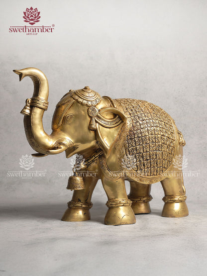 Brass Elephant Statue With Enhanced Carving