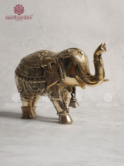 Brass Elephant Statue With Enhanced Carving