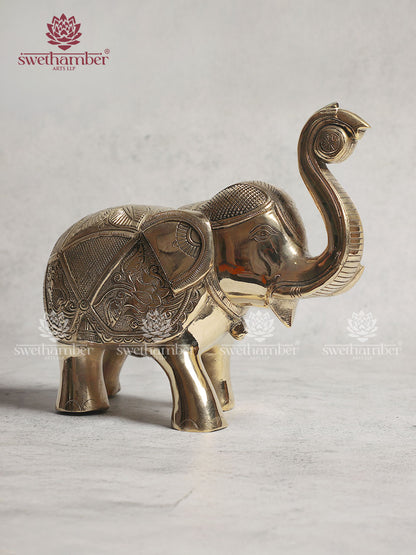 Brass Elephant Statue With Enhanced Carving
