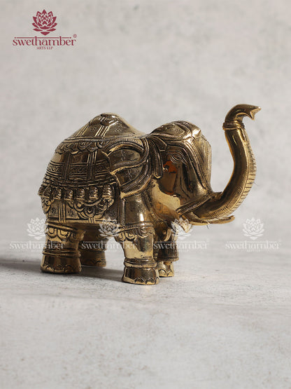 Brass Elephant Statue With Enhanced Carving