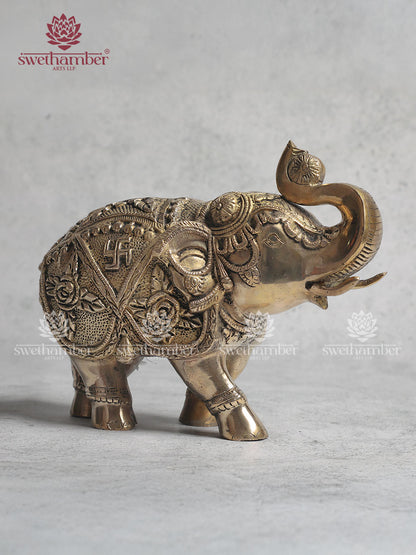 Brass Elephant Statue With Enhanced Carving