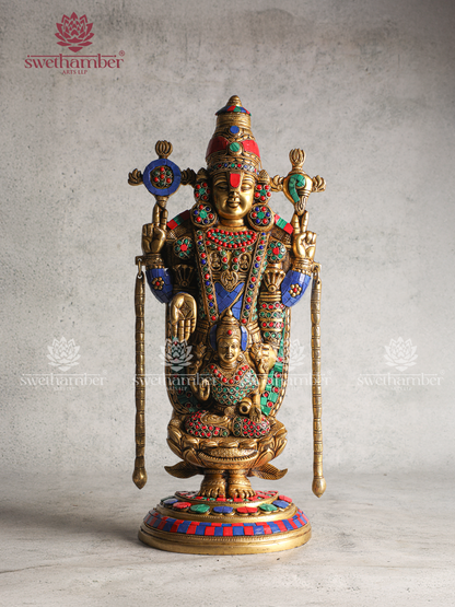 Brass Lord Tirupati Balaji Statue with Goddess Padmavathi
