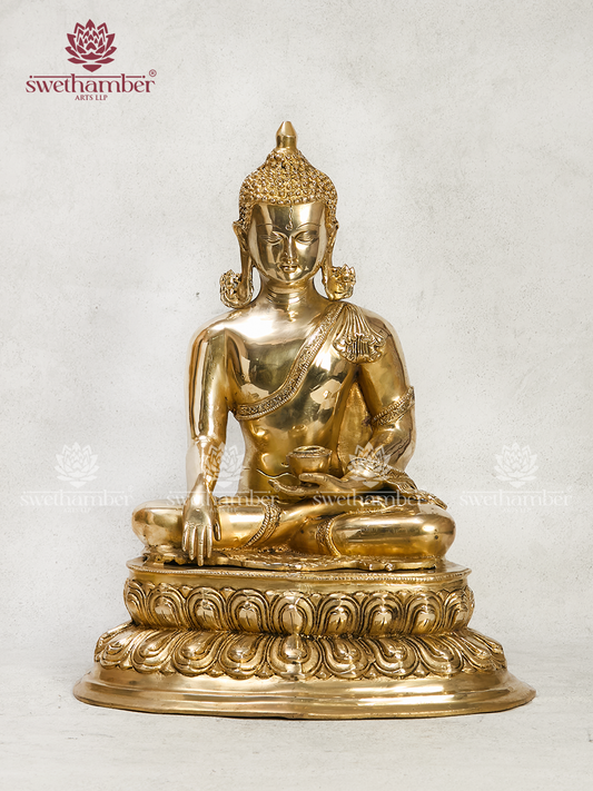 Swethamber Arts Brass Buddha Bhumiparsha Statue 19"-Brass Buddha Idol for Home & Meditation