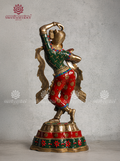 Majestic Brass Lady Holding Mirror Sculpture