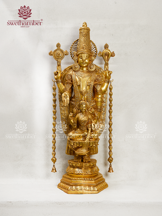 Swethamber Arts Premium Brass Balaji Idol with Goddess Lakshmi – Divine Statue for Home Temple, Office & Puja Decor