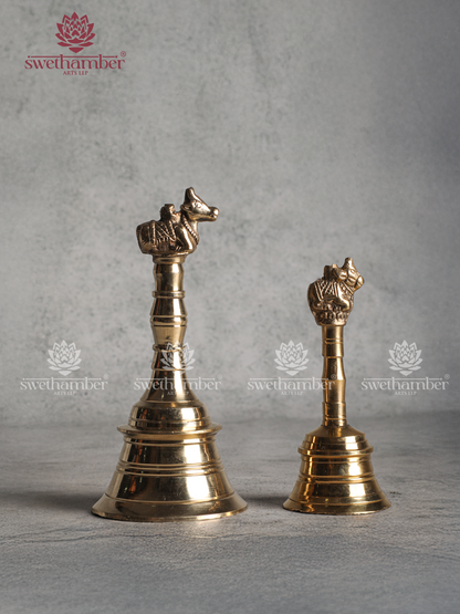 Brass Hand Bell with Nandi – Traditional Pooja Bell