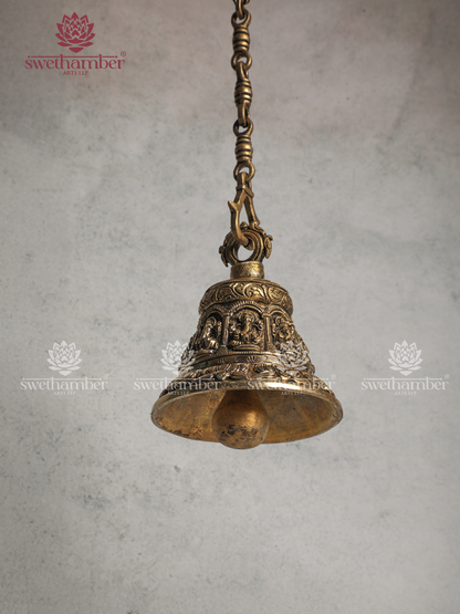 Ganesha Engraved Brass Hanging Bell for Home & Temple