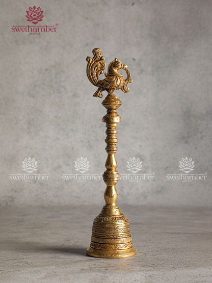 Brass Pooja Bell with Peacock Handle – Auspicious Decor