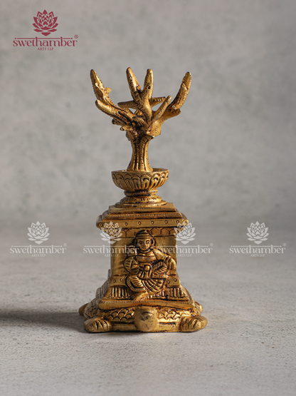 Traditional Brass Tulsi Madam Pot with Tortoise Base