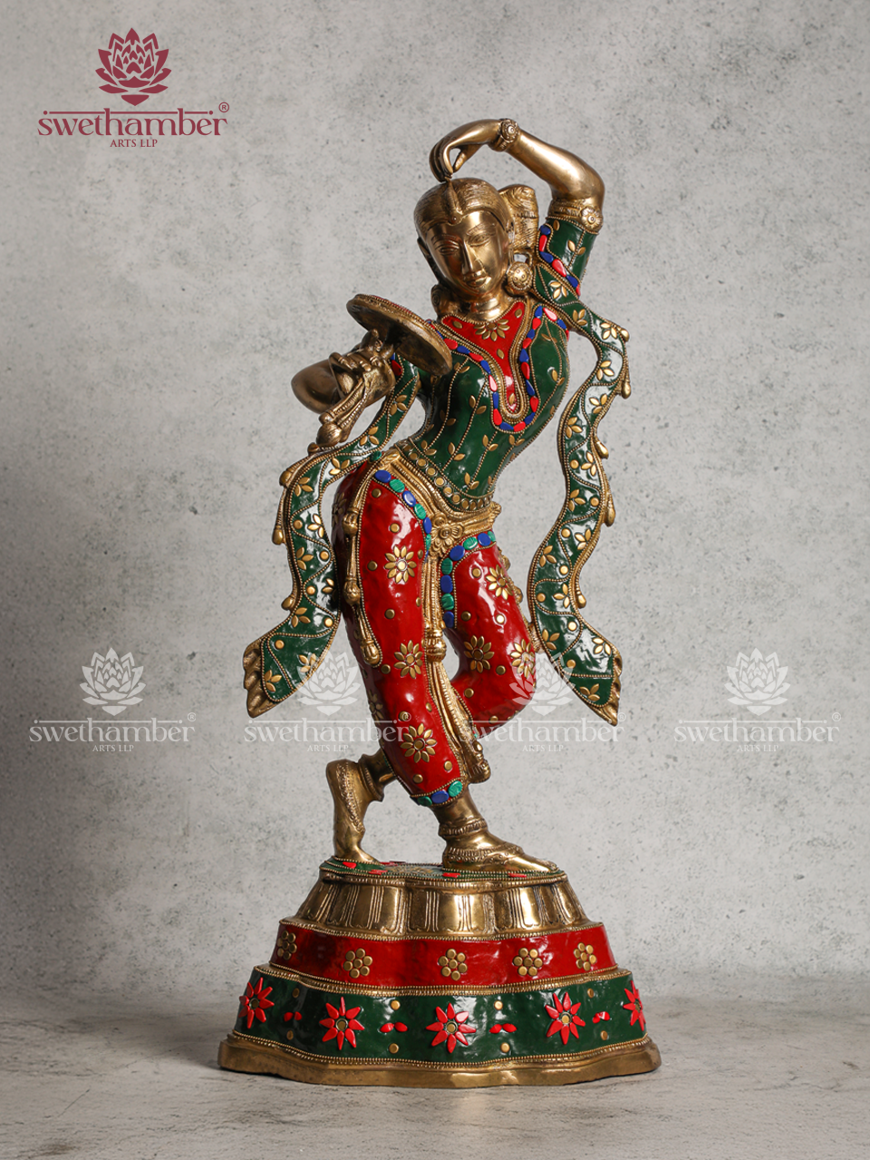 Majestic Brass Lady Holding Mirror Sculpture