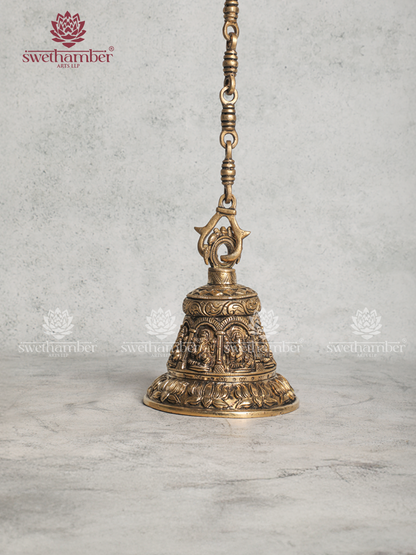 Ganesha Engraved Brass Hanging Bell for Home & Temple