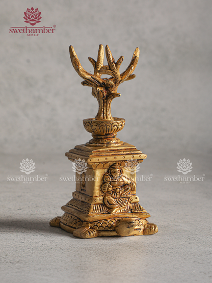 Traditional Brass Tulsi Madam Pot with Tortoise Base