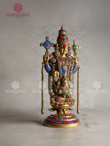 Brass Lord Tirupati Balaji Statue with Goddess Padmavathi