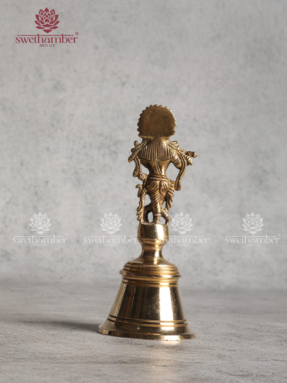 Brass Hand Bell with Lord Krishna – Pooja Bell