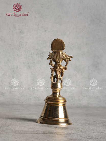 Brass Hand Bell with Lord Krishna – Pooja Bell