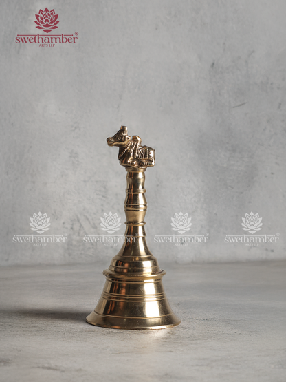 Brass Hand Bell with Nandi – Traditional Pooja Bell