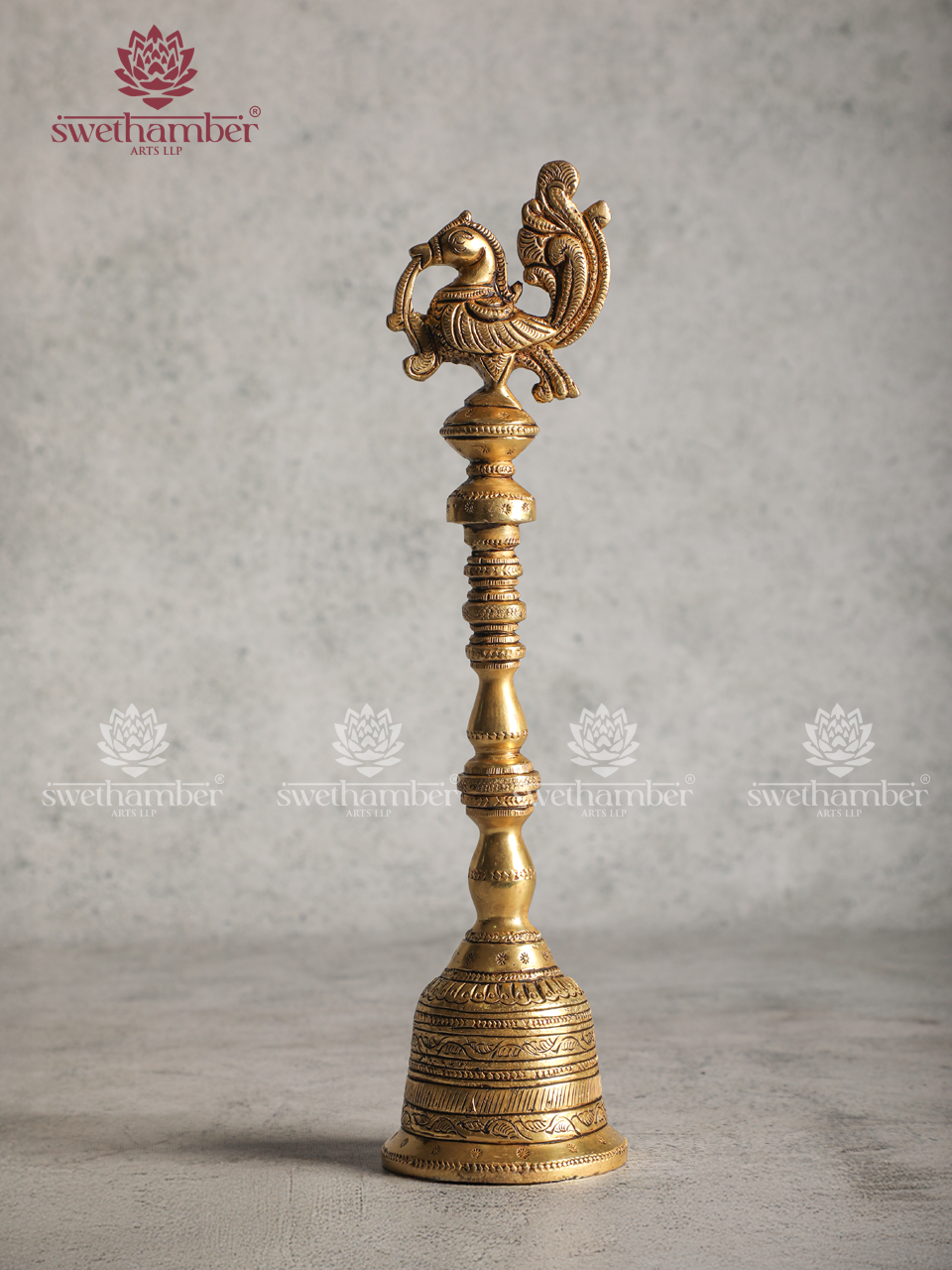Brass Pooja Bell with Peacock Handle – Auspicious Decor