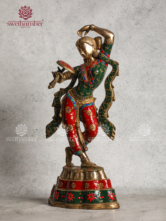 Majestic Brass Lady Holding Mirror Sculpture