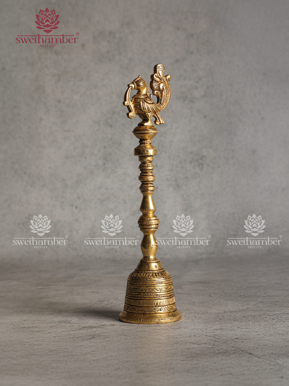Brass Pooja Bell with Peacock Handle – Auspicious Decor
