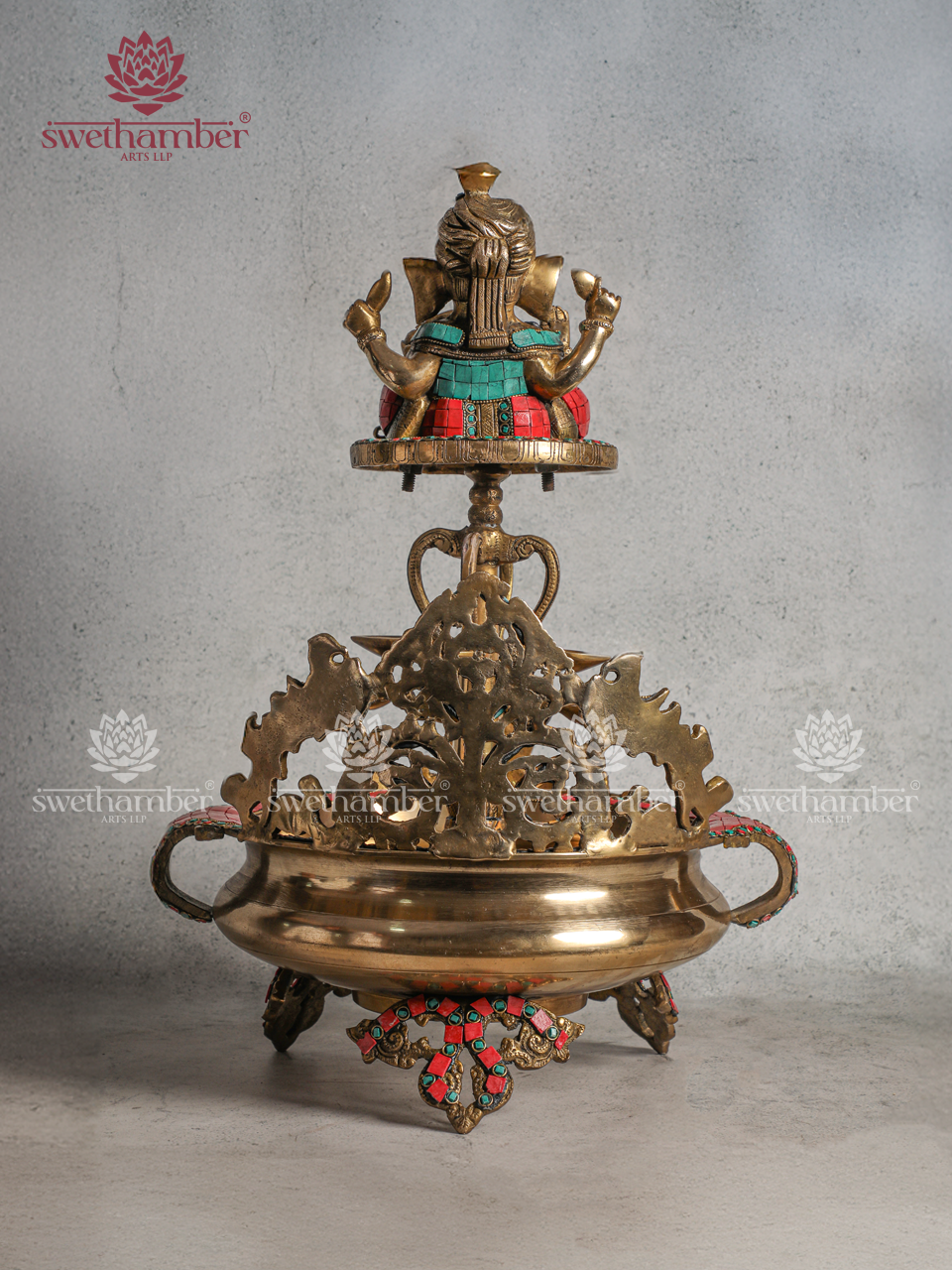 Decorative Brass Ganesha Urli for Festive & Pooja Use