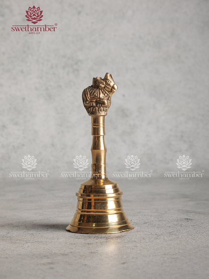 Brass Hand Bell with Nandi – Traditional Pooja Bell