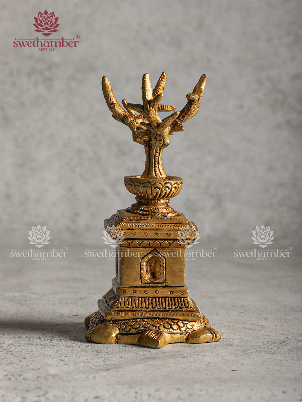 Traditional Brass Tulsi Madam Pot with Tortoise Base