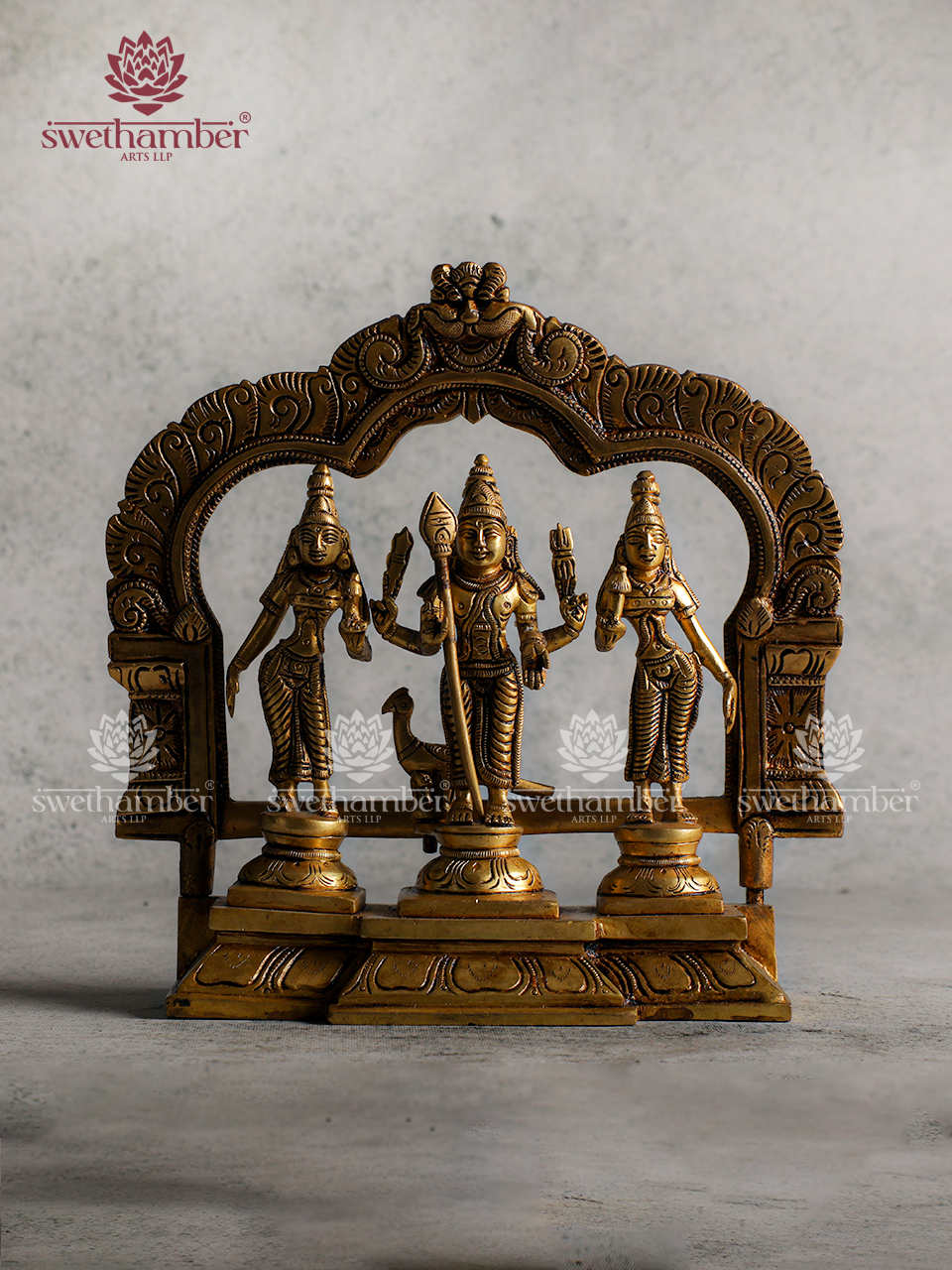 Murugan with Valli & Devasena Idol – Lord Murugan Family Statue for Home Temple