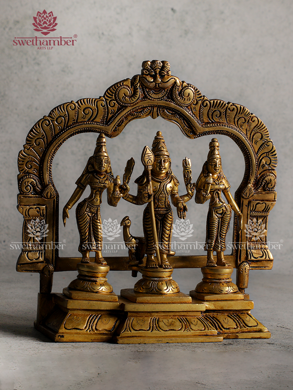 Murugan with Valli & Devasena Idol – Lord Murugan Family Statue for Home Temple