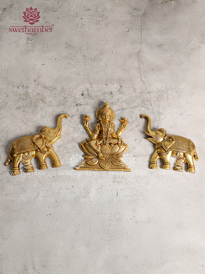 Brass Goddess Lakshmi with Elephants Wall Décor / Pooja Room Decor